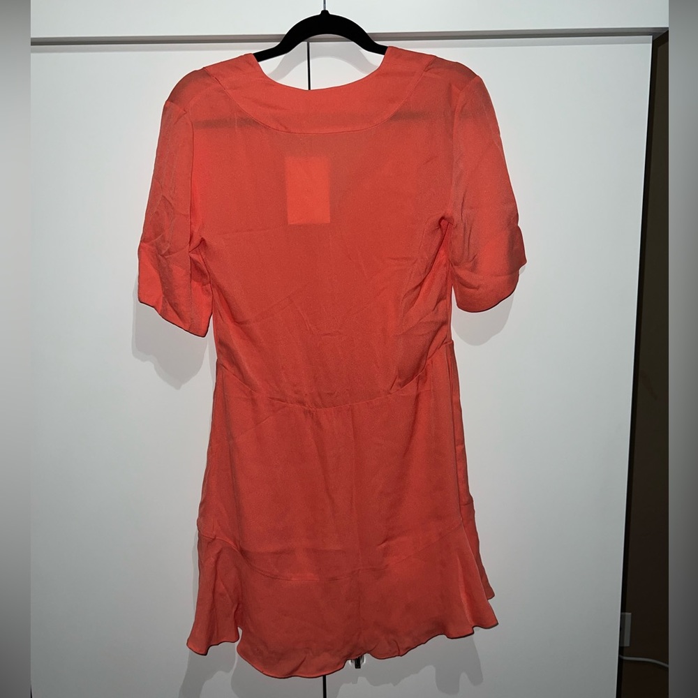 A.L.C. Delaney 100% Silk Plunge Ruffle V-Neck Mini Dress in Color Coral #2 - Picture 5 of 5